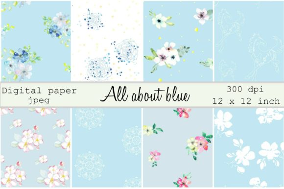 All About Blue Digital Paper and Patterns