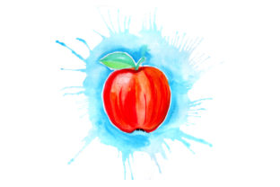 Apple in Watercolor Paint Splatter Style