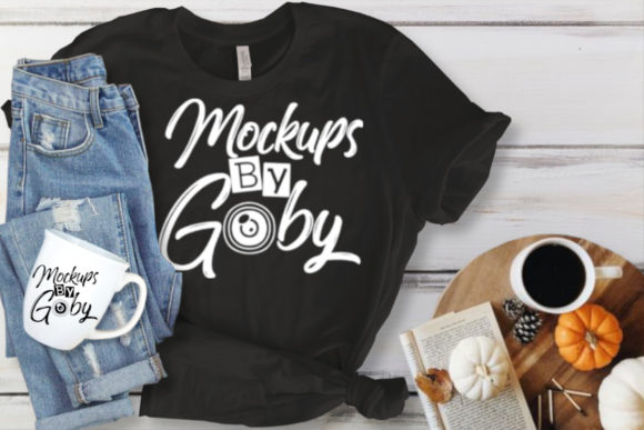 Black T-Shirt and White Mug Mockups