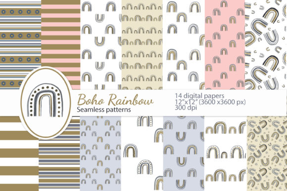 Boho Rainbow Digital Paper Pack and Patterns