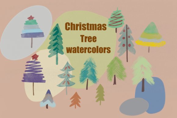 Christmas Tree Watercolors Clipart and Decorative Elements