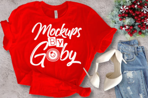 Christmas Women Red T-shirt Mockups for T-Shirts