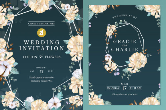 Cotton Flower Wedding Invitation Graphic Print Templates