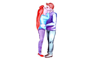 Couple Kissing in Watercolor Style for Valentine S Day