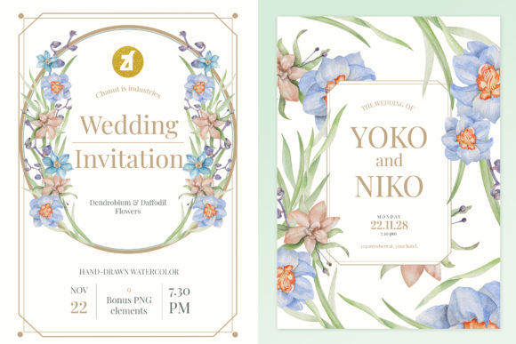 Dendrobium Flower Wedding Invitation and Print Templates