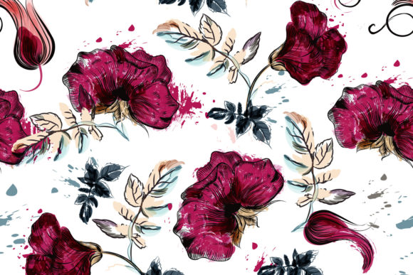 Floral Vector Pattern with Drawn Flowers and Patterns