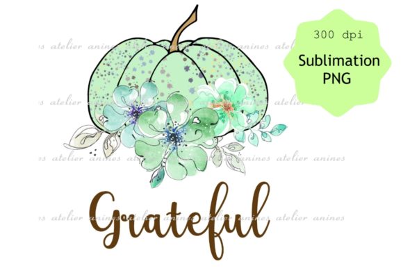 Green Floral Pumpkin - Grateful Png in Crafts