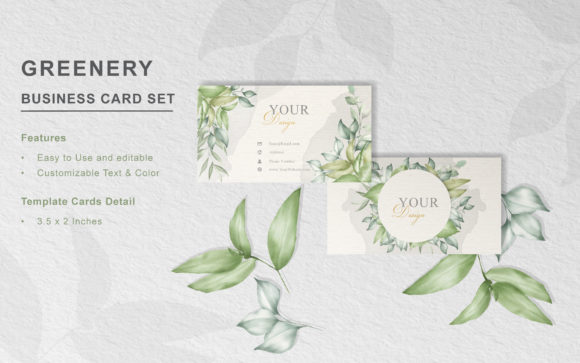 Greenery Business Cards Set Template and Print Templates