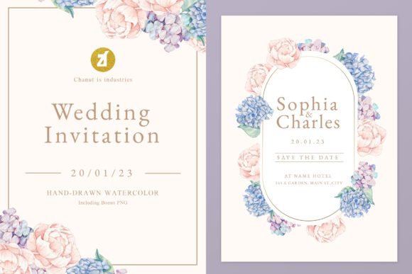 Hydrangea Peony Wedding Invitation Print Templates