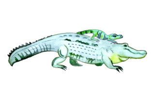 Mom and Baby Alligators in Watercolor Style