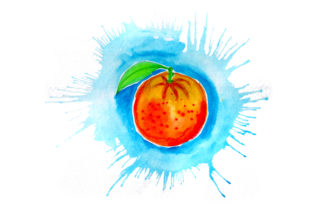 Orange in Watercolor Paint Splatter Style for Food Amp