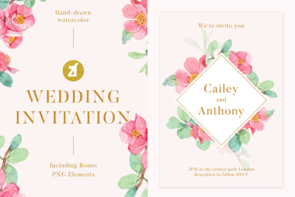 Red Flowers Wedding Invitation Graphic Print Templates
