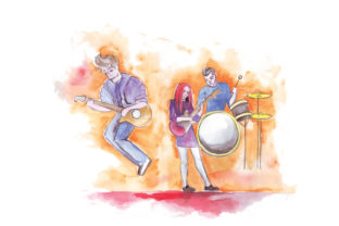 Rock Band Performing in Watercolor Music