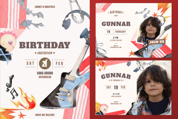 Rockstar Theme Birthday Invitation Card and Print Templates