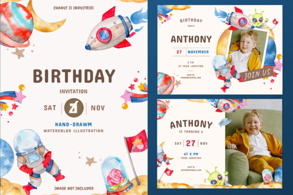 Space Theme Birthday Invitation Card & Print Templates
