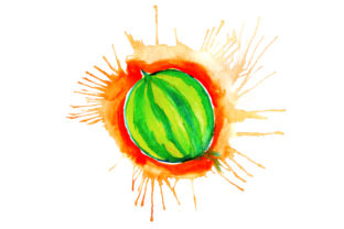 Watermelon in Watercolor Paint Splatter Style for Food Amp